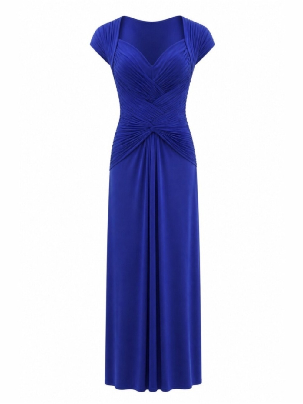 Tadashi Shoji Womens Cobalt Blue Ruched Pleated Cap-Sleeve Maxi Dress Size Large